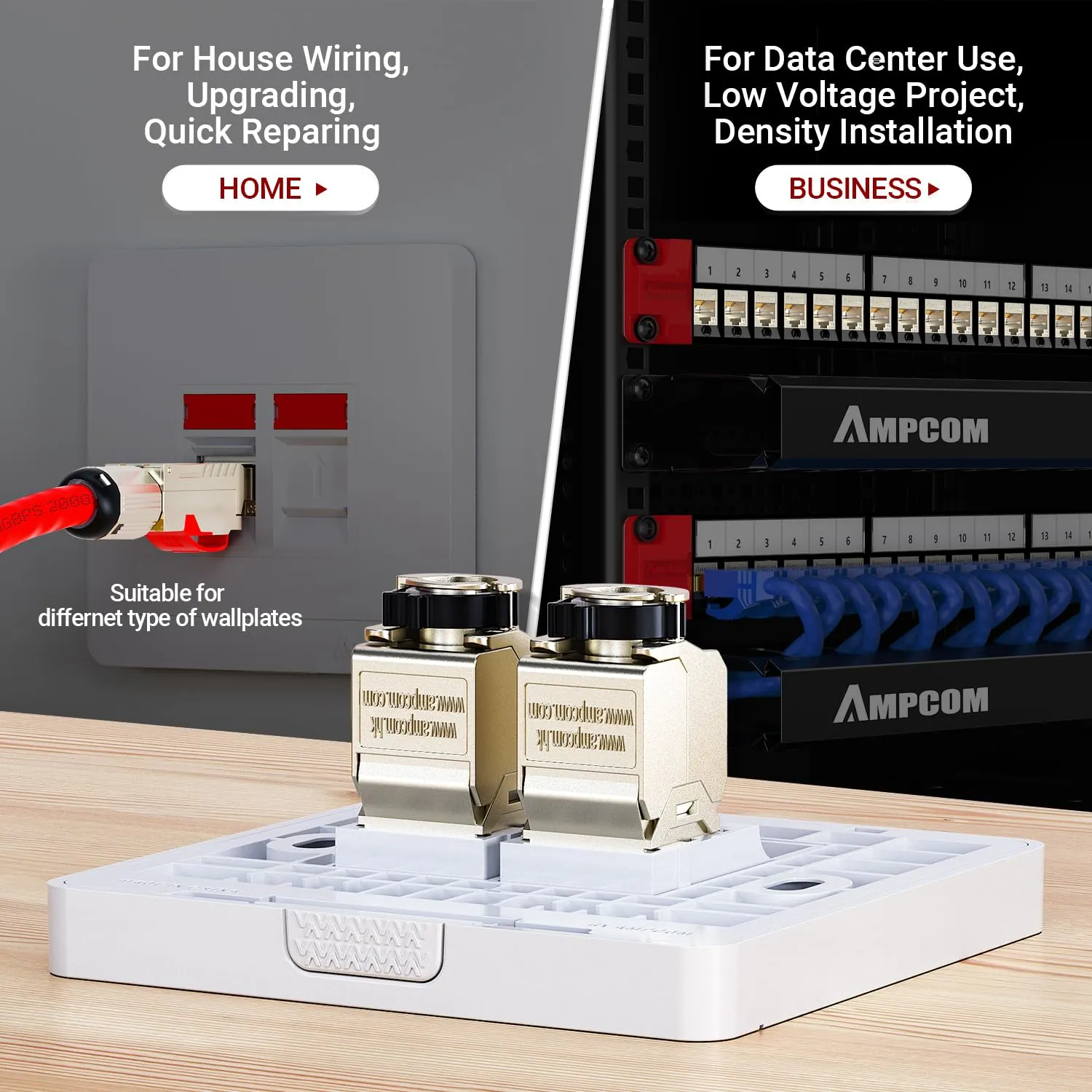 AMPCOM STP Self-Locking Zinc-Alloy CAT8 RJ45 Keystone Jack with Zip Tie Free Design, High Speed 40Gbps Tool-Free Network Connector 6-Pack