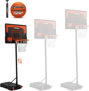 AND1 32" Basketball Hoop & Basketball Bundle - Adjustable Portable Outdoor Basketball Hoop & Regulation Size Basketball, 5-7 Ft Adjustable Height