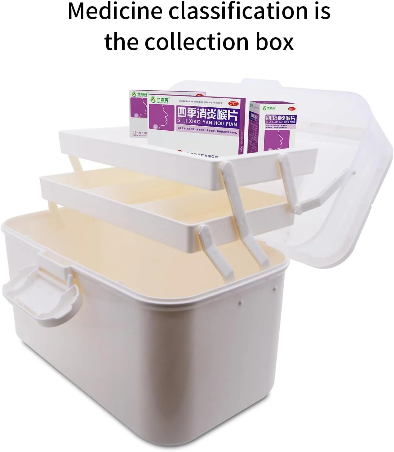AnRui 3-Tier Medicine Storage Box, Emergencies First Aid Kit Container, Portable Plastic Medicine Storage Organizer Holder Multipurpose Box with Handle for Home, Travel, Camping, School (White)