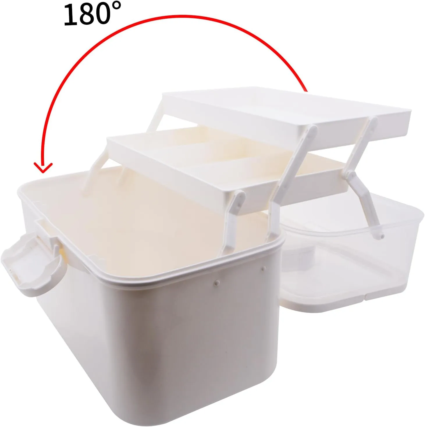 AnRui 3-Tier Medicine Storage Box, Emergencies First Aid Kit Container, Portable Plastic Medicine Storage Organizer Holder Multipurpose Box with Handle for Home, Travel, Camping, School (White)