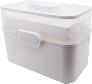 AnRui 3-Tier Medicine Storage Box, Emergencies First Aid Kit Container, Portable Plastic Medicine Storage Organizer Holder Multipurpose Box with Handle for Home, Travel, Camping, School (White)