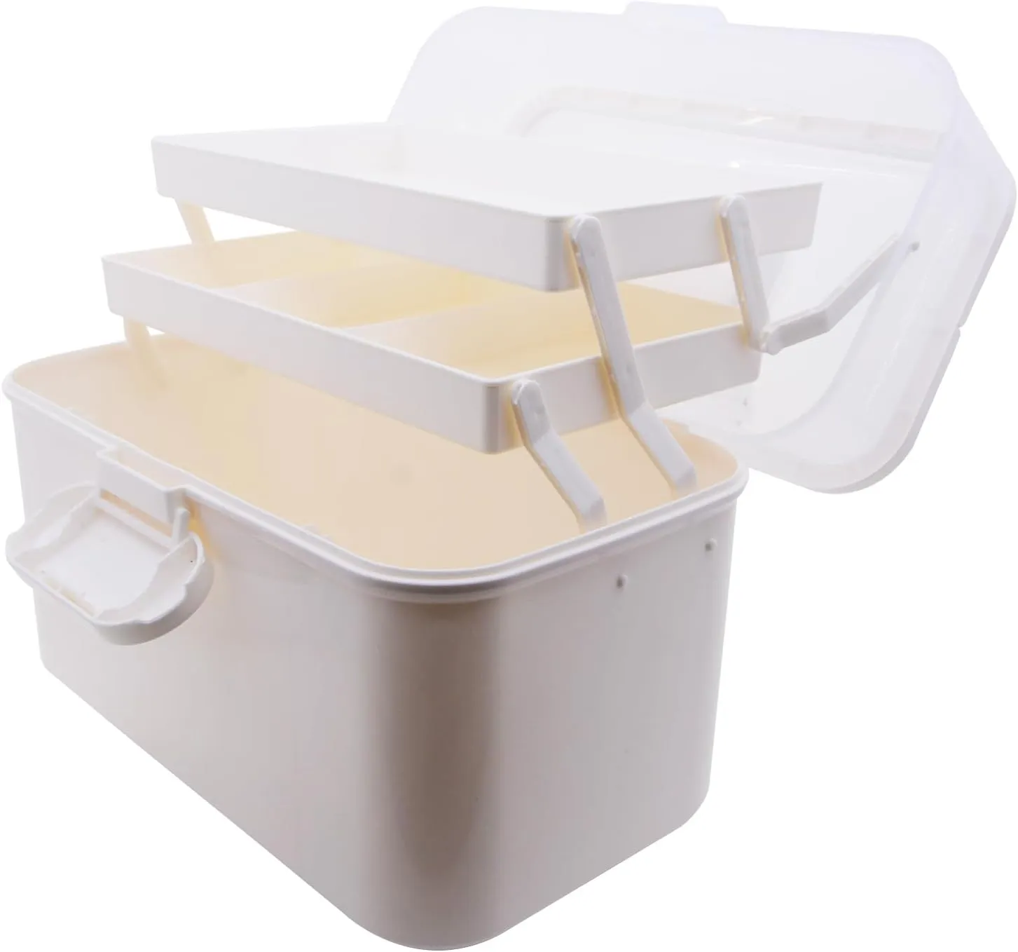 AnRui 3-Tier Medicine Storage Box, Emergencies First Aid Kit Container, Portable Plastic Medicine Storage Organizer Holder Multipurpose Box with Handle for Home, Travel, Camping, School (White)