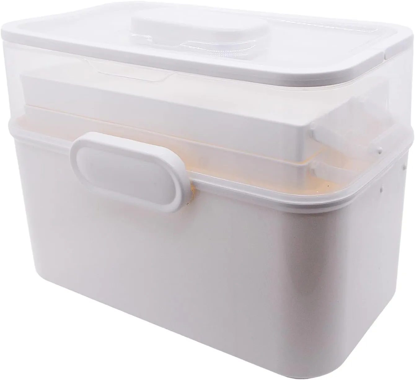 AnRui 3-Tier Medicine Storage Box, Emergencies First Aid Kit Container, Portable Plastic Medicine Storage Organizer Holder Multipurpose Box with Handle for Home, Travel, Camping, School (White)
