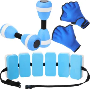 Aquatic Exercise Water Weights Equipment, Including 1 Swimming Belt, 2 Pcs Foam Water Dumbbells 1 Pair Swimming Gloves Pool Resistance Fitness Equipment for Training Workouts