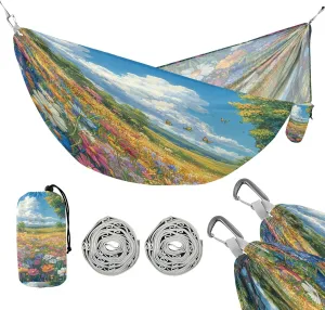 ATTX Colorful Wildflowers Meadow Camping Hammock - Lightweight & Portable Hammocks, Heavy Duty 330lbs Capacity for Indoor, Hiking, Backpacking, Travel, Backyard, Beach#592