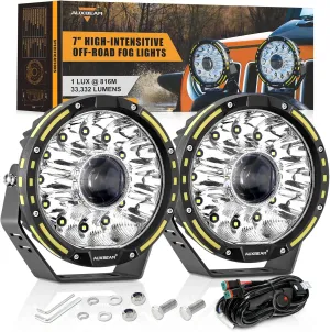 Auxbeam 7 Inch Round Driving Light, 360 Pro Series 33332LM Round LED Offroad Light Bar Spot Flood Combo Beam Ditch Lights Universal Auxiliary Spotlight for Truck Jeep ATV UTV, 2 Years Warranty