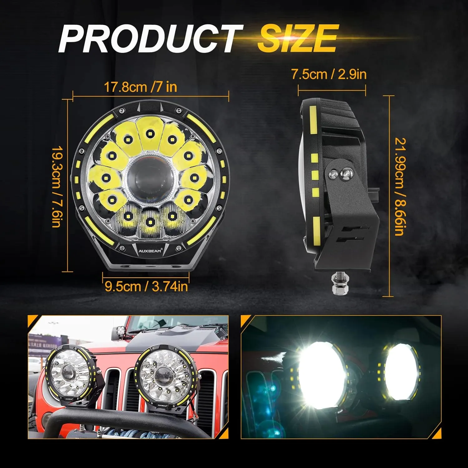 Auxbeam 7 Inch Round Driving Light, 360 Pro Series 33332LM Round LED Offroad Light Bar Spot Flood Combo Beam Ditch Lights Universal Auxiliary Spotlight for Truck Jeep ATV UTV, 2 Years Warranty