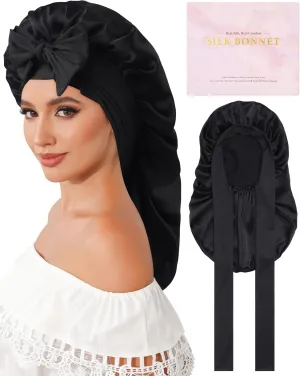 AWAYTR Silk Bonnet for Long Hair - 100% Mulberry Silk Bonnet for Sleeping Women or Kids with Adjustable Elastic Band