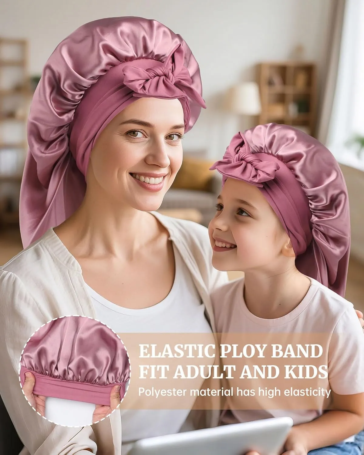 AWAYTR Silk Bonnet for Long Hair - 100% Mulberry Silk Bonnet for Sleeping Women or Kids with Adjustable Elastic Band