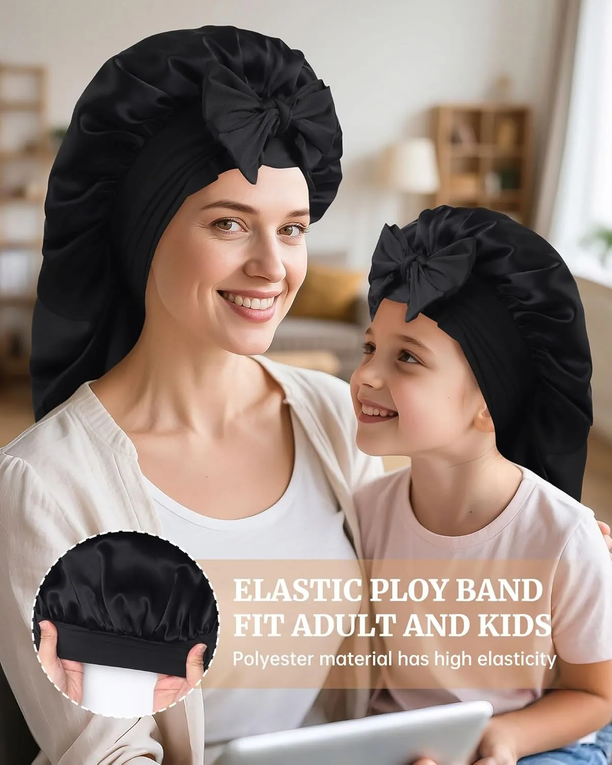AWAYTR Silk Bonnet for Long Hair - 100% Mulberry Silk Bonnet for Sleeping Women or Kids with Adjustable Elastic Band