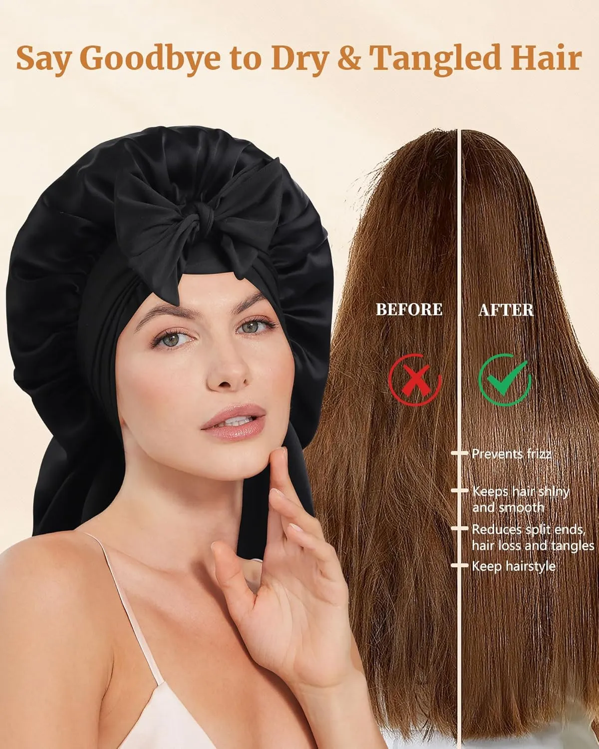 AWAYTR Silk Bonnet for Long Hair - 100% Mulberry Silk Bonnet for Sleeping Women or Kids with Adjustable Elastic Band