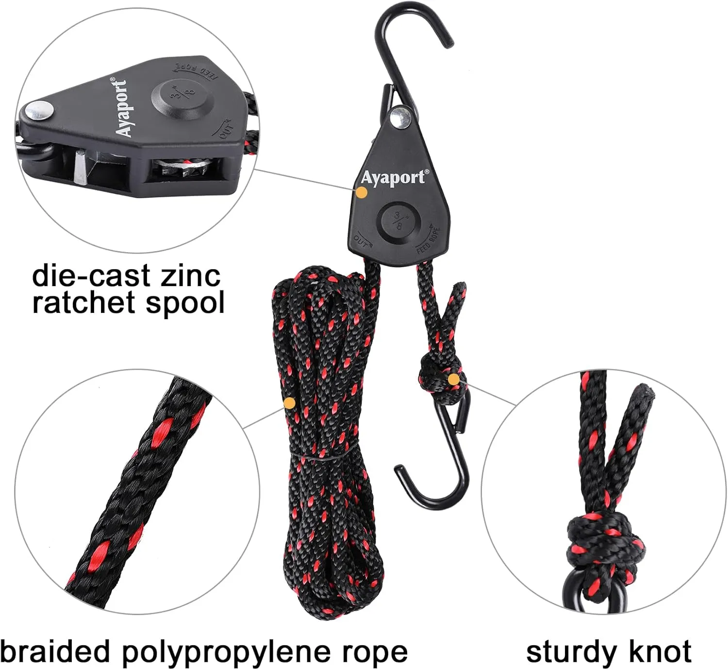 Ayaport Kayak Rope Tie Down Ratchet Straps Bow and Stern Ratcheting Tie Downs Rope Hanger Kayak and Canoe Accessories