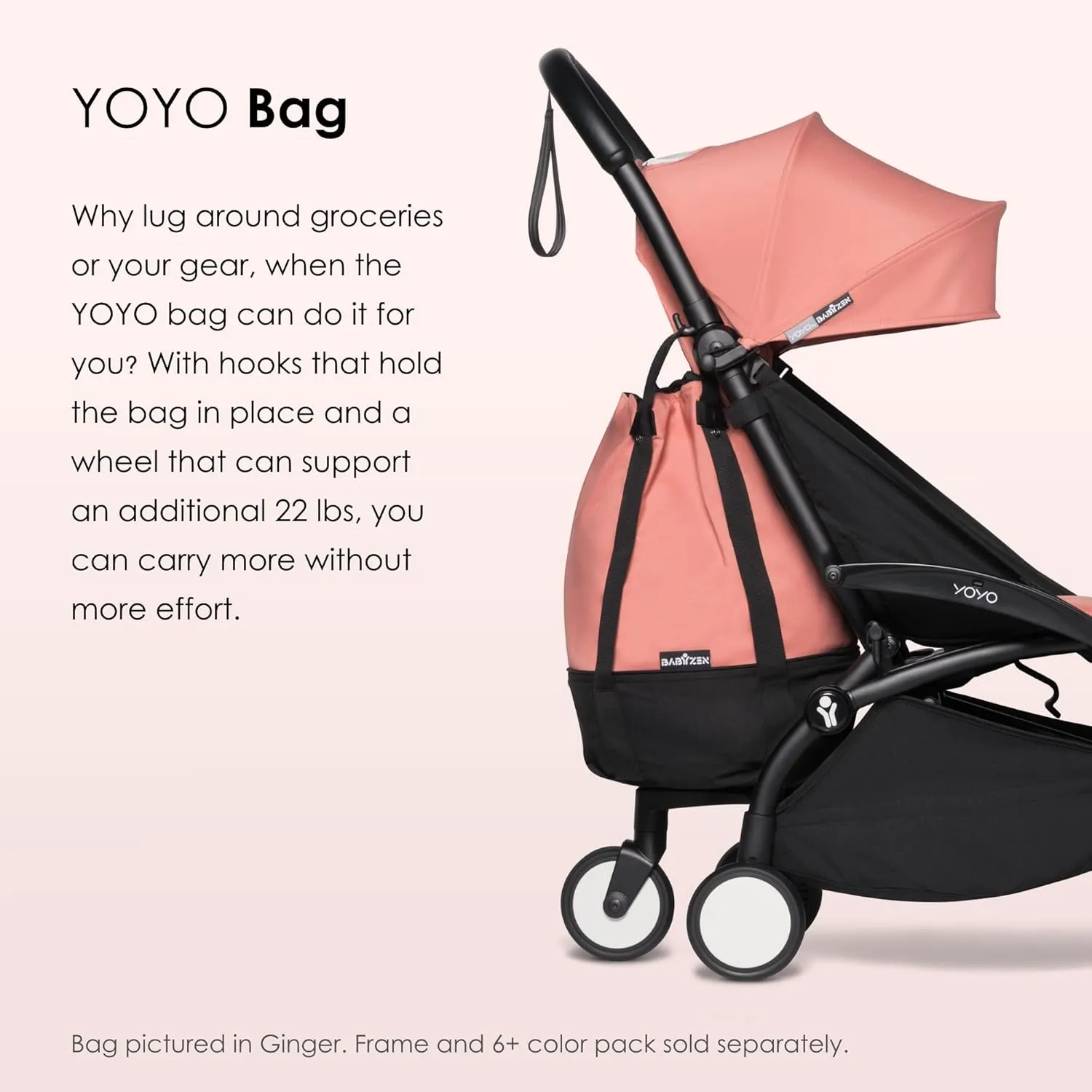 BABYZEN YOYO Bag - Provides Additional, Sturdy Storage on The YOYO2 Stroller - Includes Wheel Base & Hooks