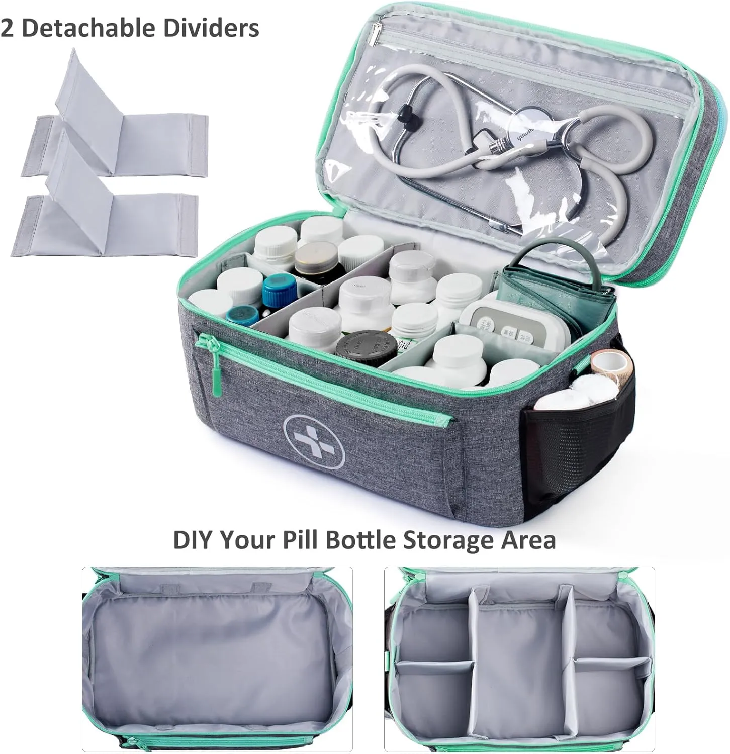 BAGSFY Travel Medicine Bag Organizer, Medical Bag Empty, Pill Bottle Organizer for Home, Large Medication Storage, Travel Carrying Case First Aid Kit Bags Empty, Emergency Kit.