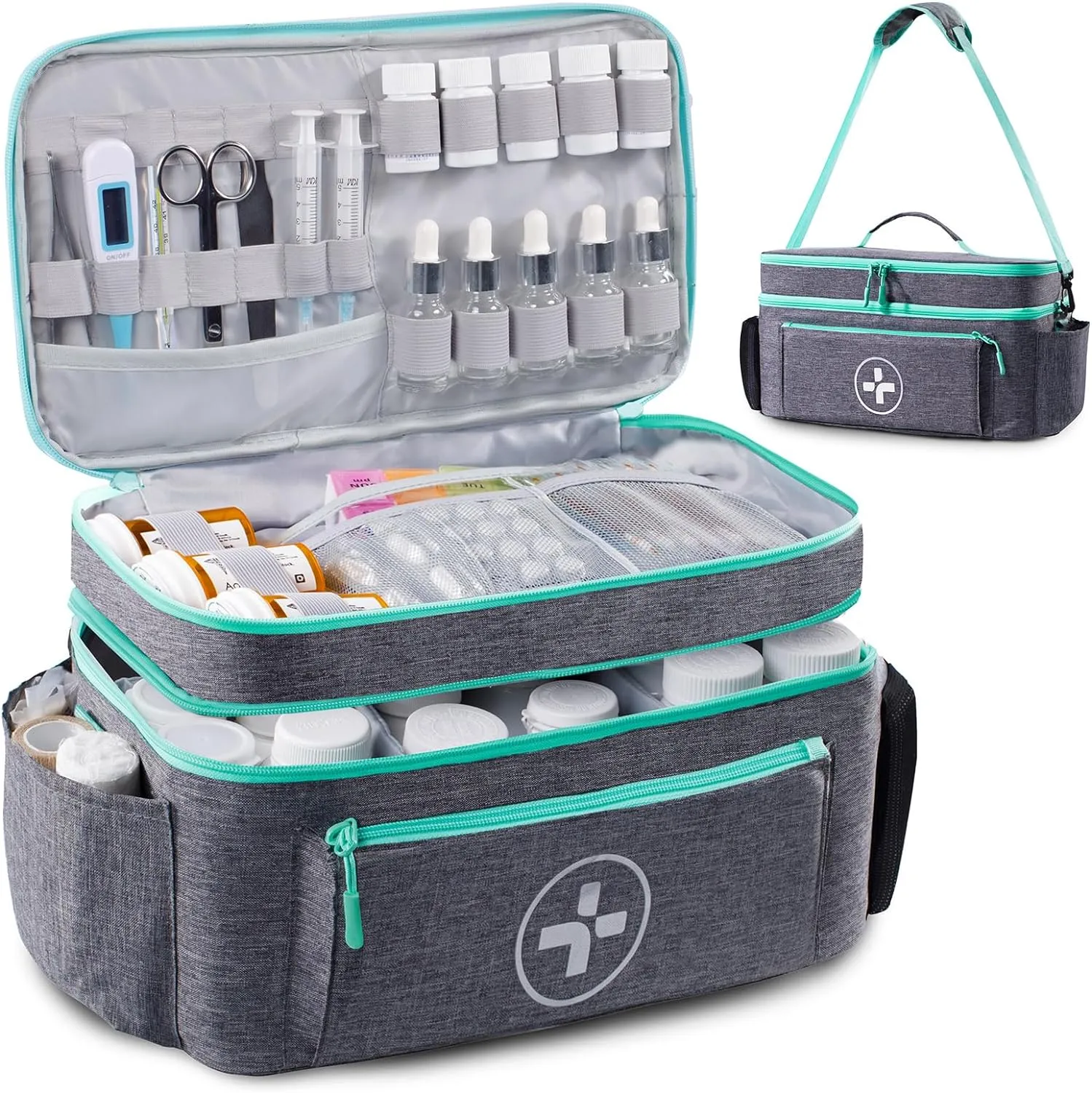 BAGSFY Travel Medicine Bag Organizer, Medical Bag Empty, Pill Bottle Organizer for Home, Large Medication Storage, Travel Carrying Case First Aid Kit Bags Empty, Emergency Kit.