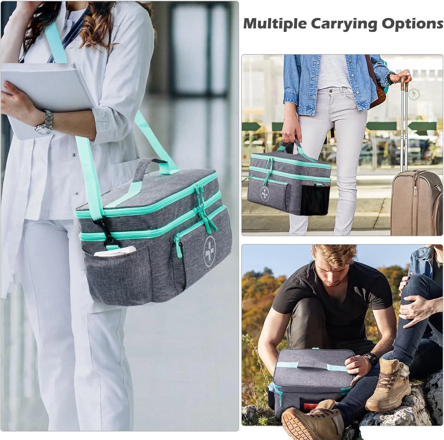 BAGSFY Travel Medicine Bag Organizer, Medical Bag Empty, Pill Bottle Organizer for Home, Large Medication Storage, Travel Carrying Case First Aid Kit Bags Empty, Emergency Kit.