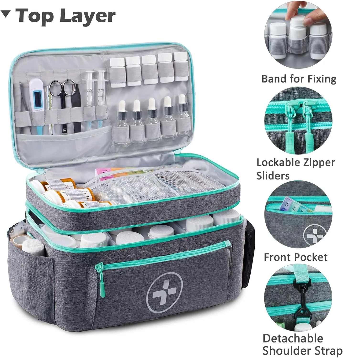 BAGSFY Travel Medicine Bag Organizer, Medical Bag Empty, Pill Bottle Organizer for Home, Large Medication Storage, Travel Carrying Case First Aid Kit Bags Empty, Emergency Kit.