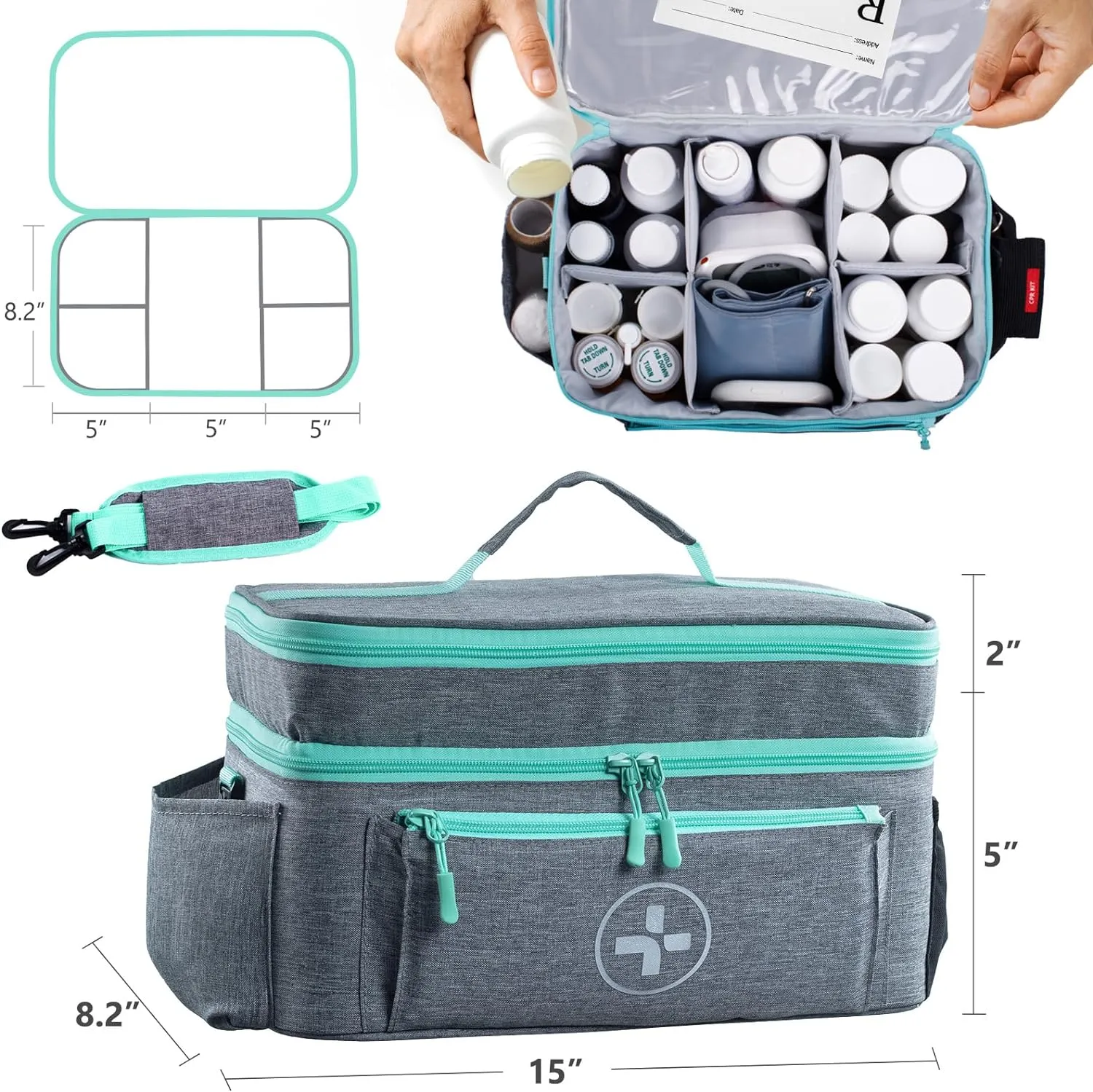 BAGSFY Travel Medicine Bag Organizer, Medical Bag Empty, Pill Bottle Organizer for Home, Large Medication Storage, Travel Carrying Case First Aid Kit Bags Empty, Emergency Kit.
