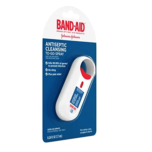 Band-Aid Brand Antiseptic Cleansing to-Go-Spray, First Aid Antiseptic Spray Relieves Pain & Kills Germs Anywhere, Benzalkonium Cl Antiseptic & Pramoxine HCl Topical Analgesic, 26 fl. oz