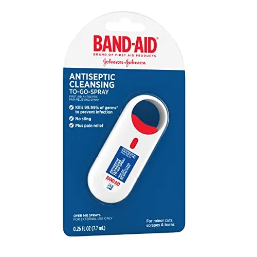 Band-Aid Brand Antiseptic Cleansing to-Go-Spray, First Aid Antiseptic Spray Relieves Pain & Kills Germs Anywhere, Benzalkonium Cl Antiseptic & Pramoxine HCl Topical Analgesic, 26 fl. oz