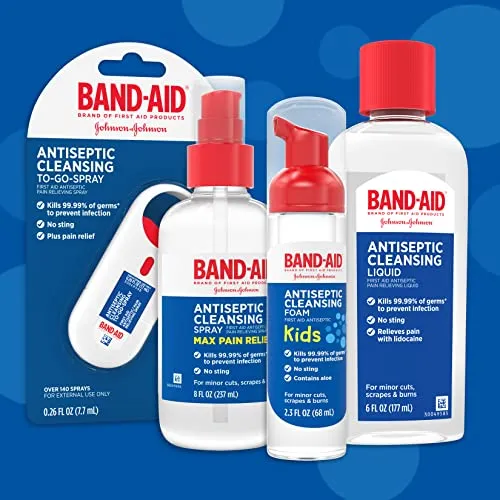 Band-Aid Brand Antiseptic Cleansing to-Go-Spray, First Aid Antiseptic Spray Relieves Pain & Kills Germs Anywhere, Benzalkonium Cl Antiseptic & Pramoxine HCl Topical Analgesic, 26 fl. oz