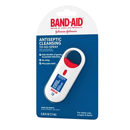 Band-Aid Brand Antiseptic Cleansing to-Go-Spray, First Aid Antiseptic Spray Relieves Pain & Kills Germs Anywhere, Benzalkonium Cl Antiseptic & Pramoxine HCl Topical Analgesic, 26 fl. oz