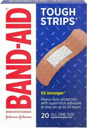 Band-Aid Brand Sterile Tough Strips Adhesive Bandages for First Aid & Wound Care, Durable Protection & Comfort for Minor Cuts, Scrapes & Burns, Heavy-Duty Fabric Bandages, One Size, 20 ct