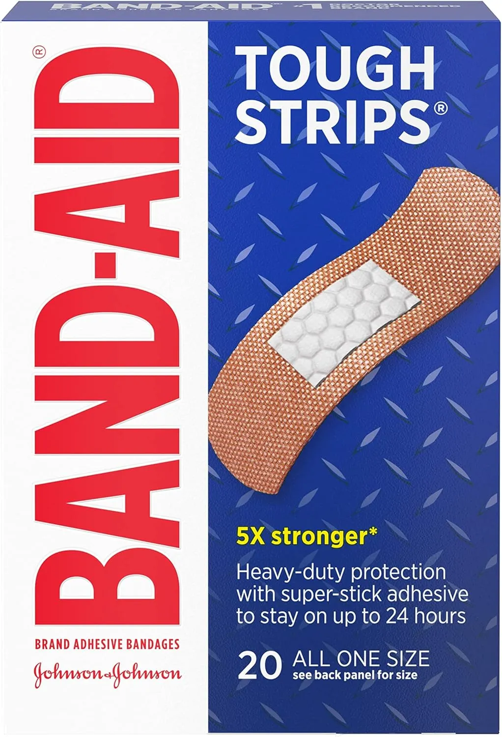Band-Aid Brand Sterile Tough Strips Adhesive Bandages for First Aid & Wound Care, Durable Protection & Comfort for Minor Cuts, Scrapes & Burns, Heavy-Duty Fabric Bandages, One Size, 20 ct