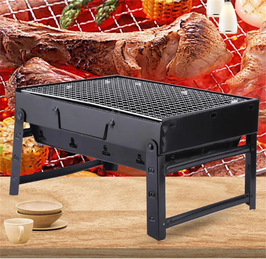Barbecue Grill Household Smokeless Folding Charcoal Grill Outdoor Black Steel Stove Barbecue Tray