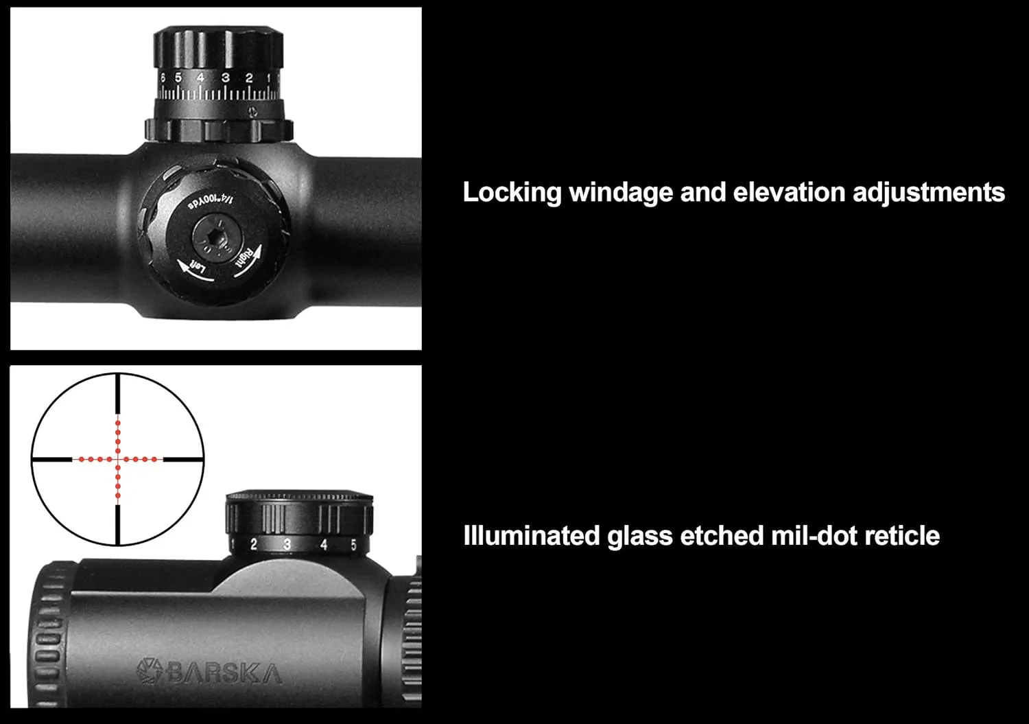 Barska Extreme Rifle Scope Fully Multi Coated Illuminated Mil-Dot Side Parallax Adjustments for Long Range Shooting
