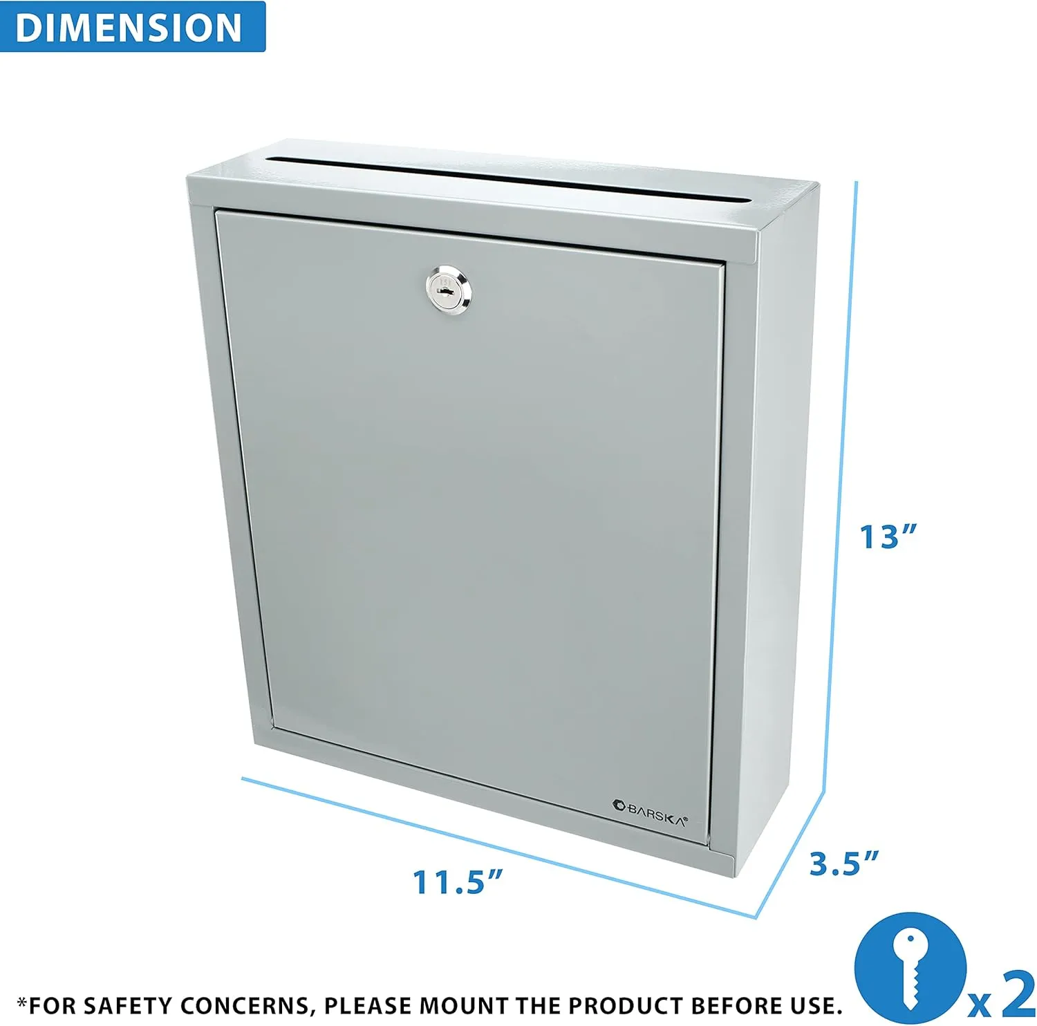 Barska Wall Mount Multi-Purpose Locking Mail Suggestion Drop Box with Key Lock for Home Office Classroom