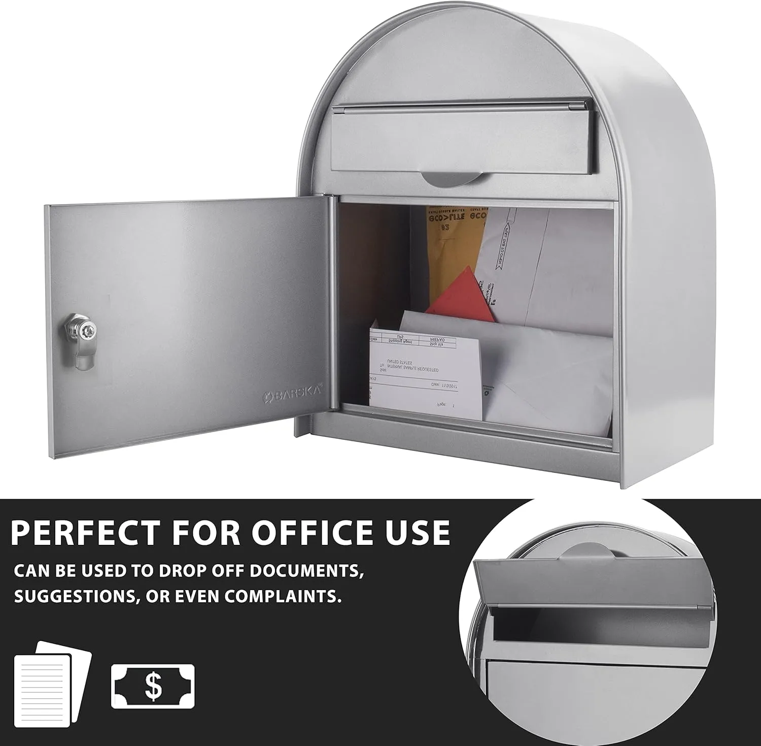 Barska Wall Mount Multi-Purpose Locking Mail Suggestion Drop Box with Key Lock for Home Office Classroom