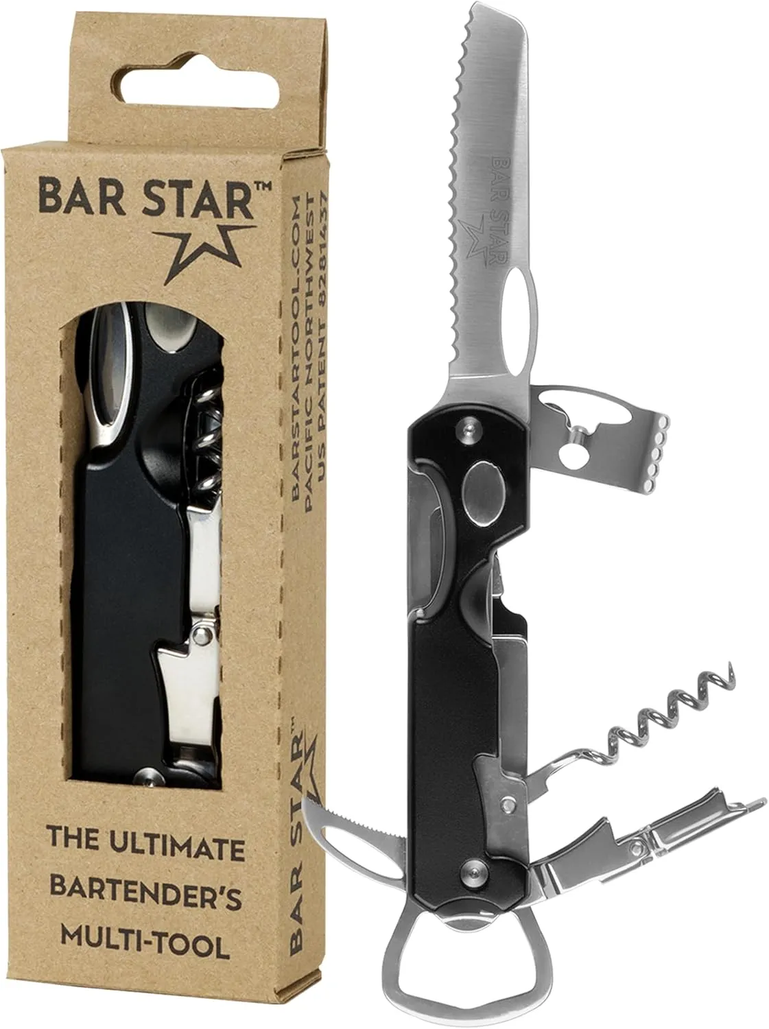 Bartender's All-in-One Bar Tool Set: Corkscrew, Zester, Citrus Knife and Bottle Opener Kit with Magnet for Picnics, Tailgating, BBQs, Camping, Travel, Beach Parties and Bartending, Black