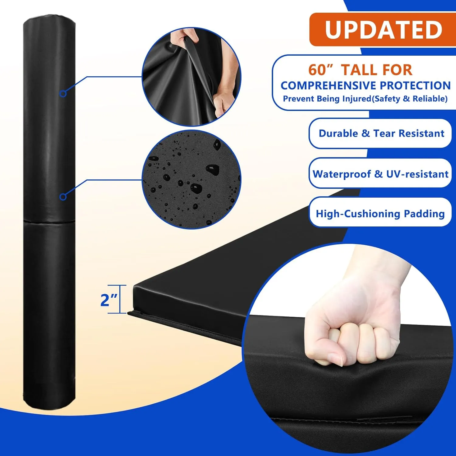 Basketball Pole Padding Heavy Duty Safety Pad for 3"- 5" Round Poles, Waterproof & Durable –Garage, Basement, Outdoor Court Safety Pad