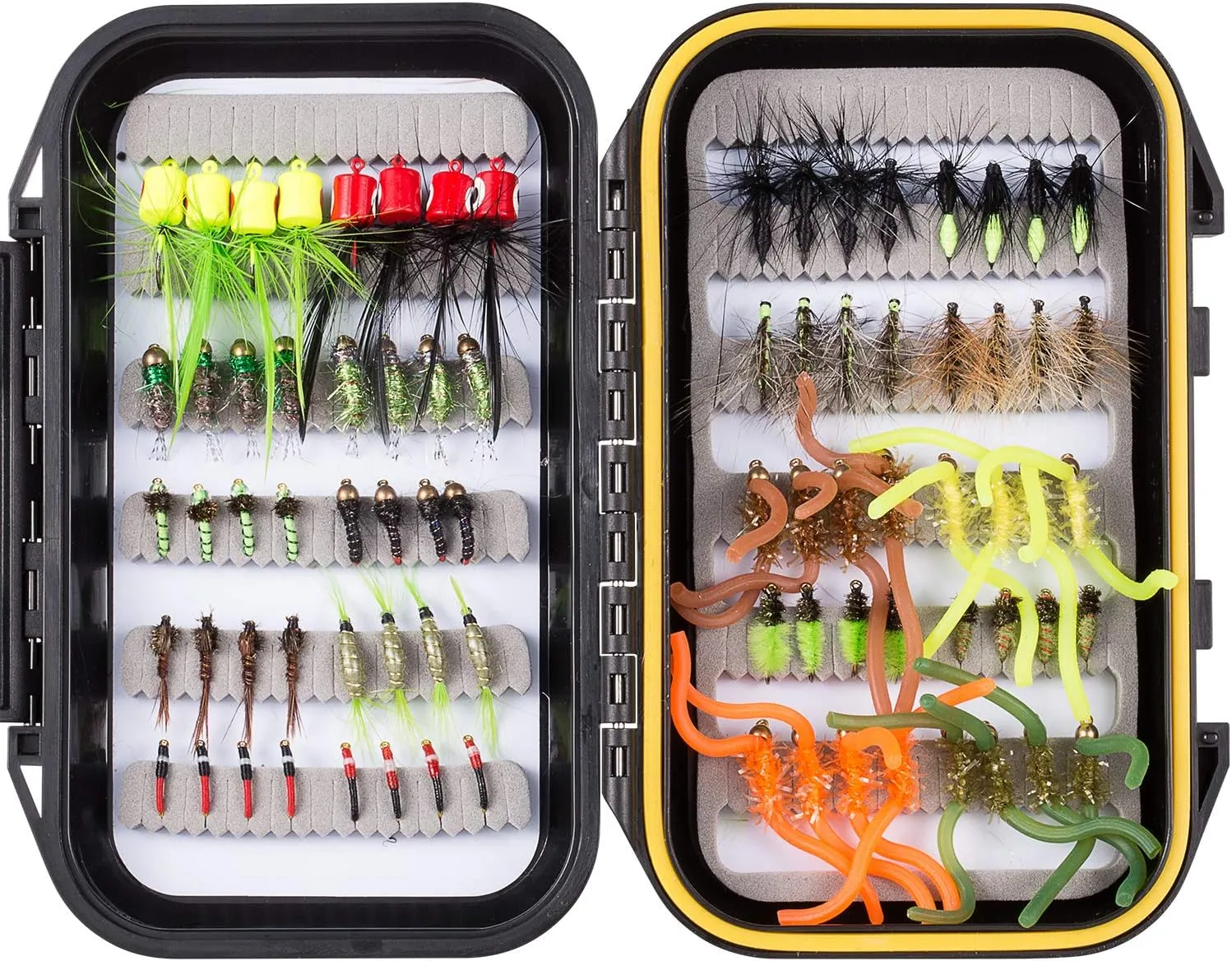 BASSDASH 80pcs Fly Fishing Flies Kit with Waterproof Fly Box for Bass Trout Fishing Include Poppers, Dry Wet Flies, Nymphs