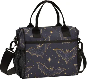 Bats Lunch Bag for Women, Insulated Lunch Box for Students, Women's Lunch Tote Bag with Side Pockets & Removable Shoulder Strap Large Cooler Purse for Picnic Work Beach