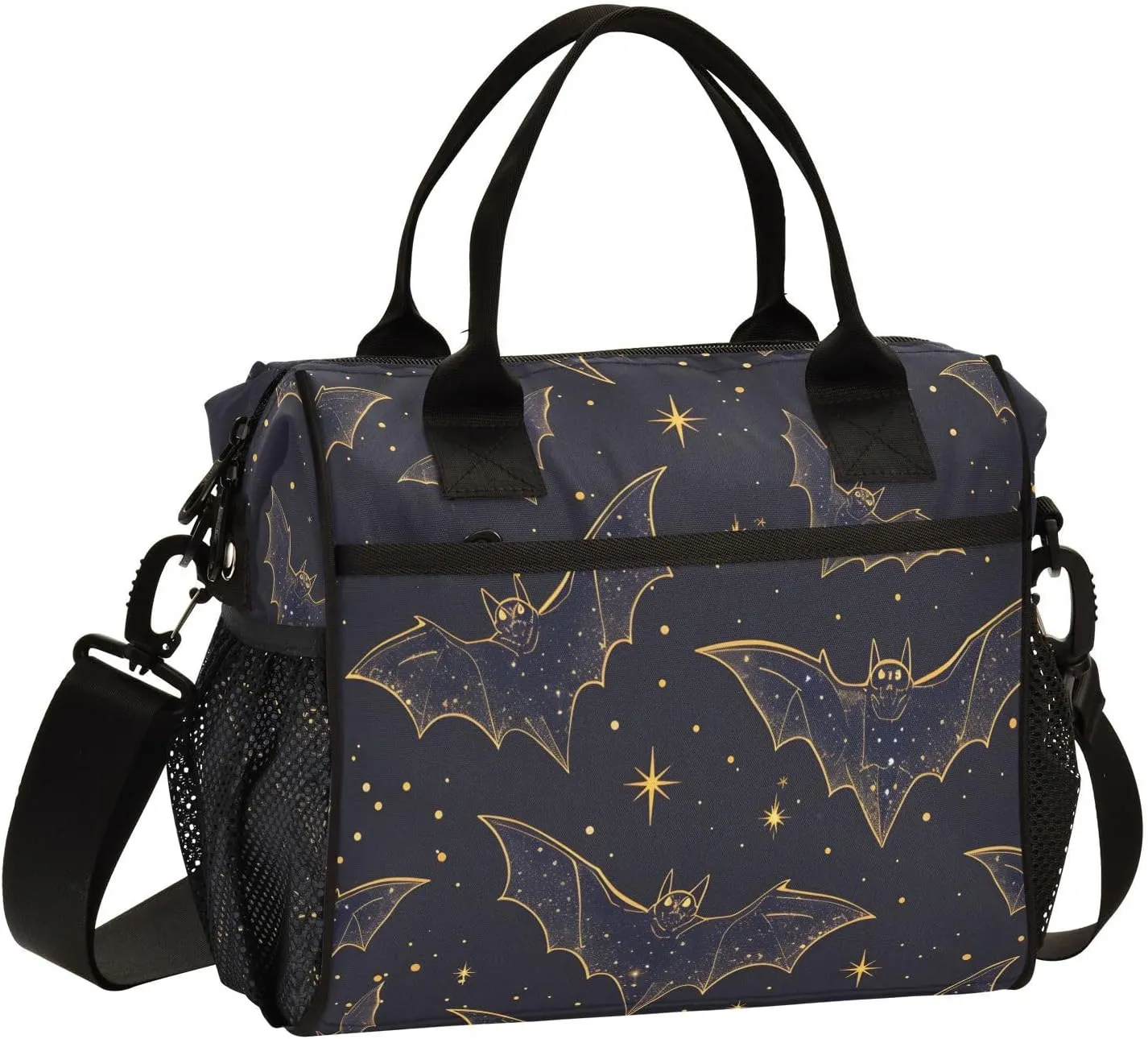 Bats Lunch Bag for Women, Insulated Lunch Box for Students, Women's Lunch Tote Bag with Side Pockets & Removable Shoulder Strap Large Cooler Purse for Picnic Work Beach