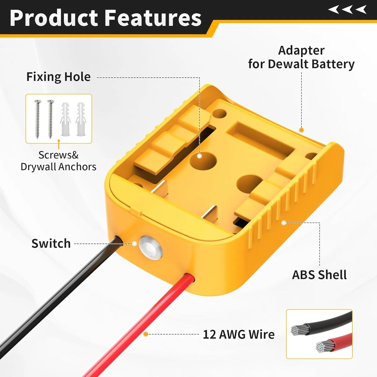 Battery Adapter with Switch Compatible with Dewalt 20V Battery, Over-Discharge Protection Converter Kit for DIY Rc Car Toys Robotics and Rc Truck, 12 AWG Wire, 2 Pack