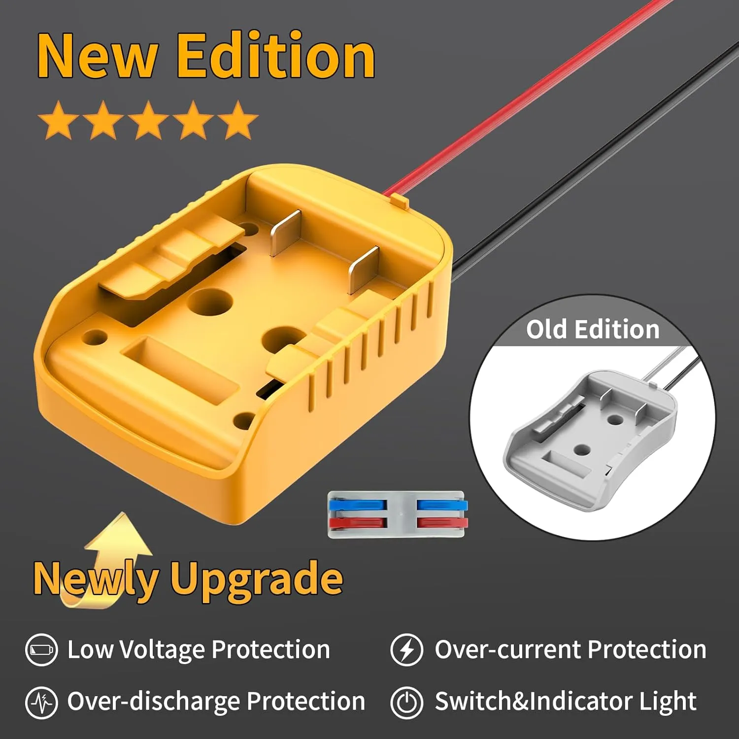 Battery Adapter with Switch Compatible with Dewalt 20V Battery, Over-Discharge Protection Converter Kit for DIY Rc Car Toys Robotics and Rc Truck, 12 AWG Wire, 2 Pack