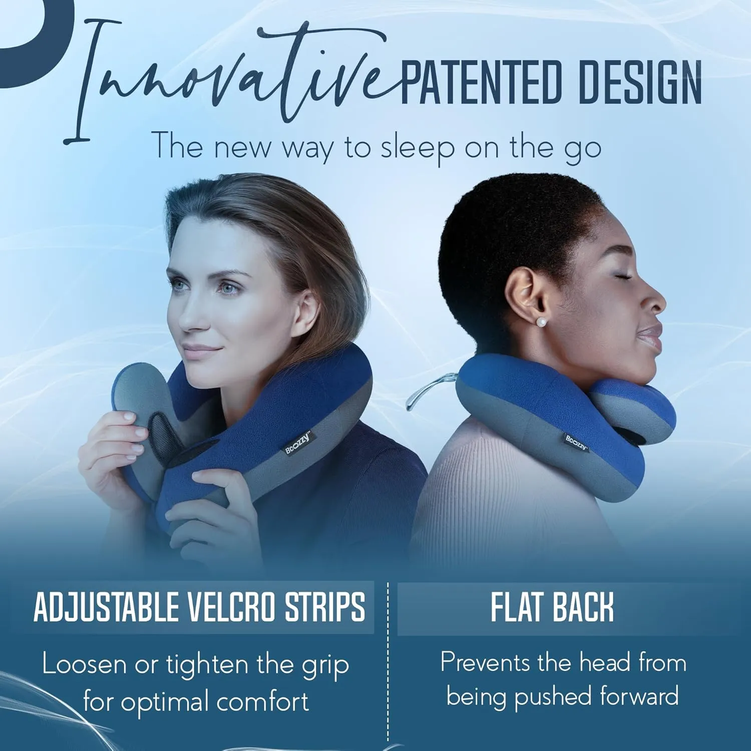 BCOZZY Travel Neck Pillow for Airplane– Patented Double Support for Head, Neck, and Chin. Best for Long Flights, Plane Sleeping, and Car Rides. Adjustable Size. Washable. Carry Bag. Large, Purple