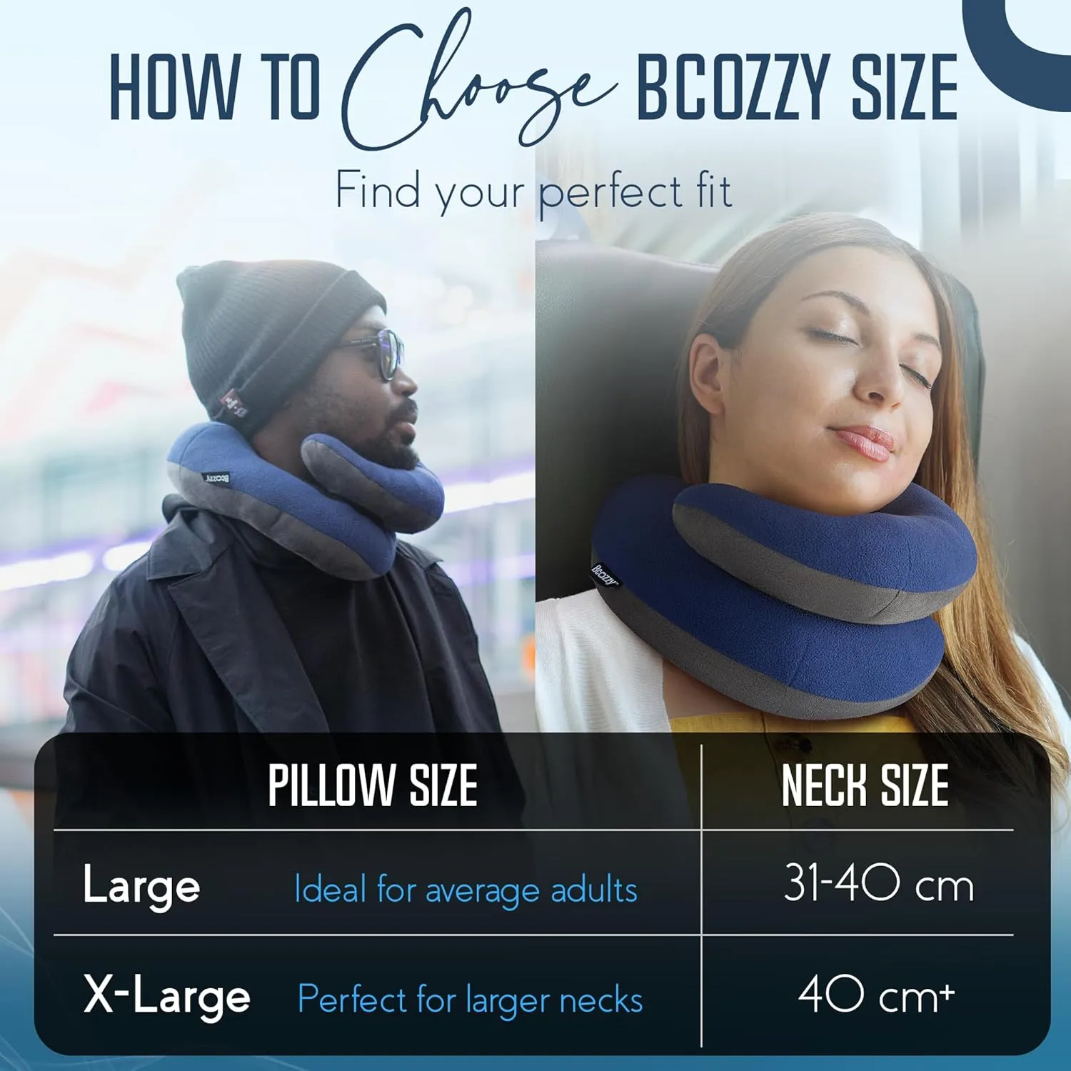 BCOZZY Travel Neck Pillow for Airplane– Patented Double Support for Head, Neck, and Chin. Best for Long Flights, Plane Sleeping, and Car Rides. Adjustable Size. Washable. Carry Bag. Large, Purple
