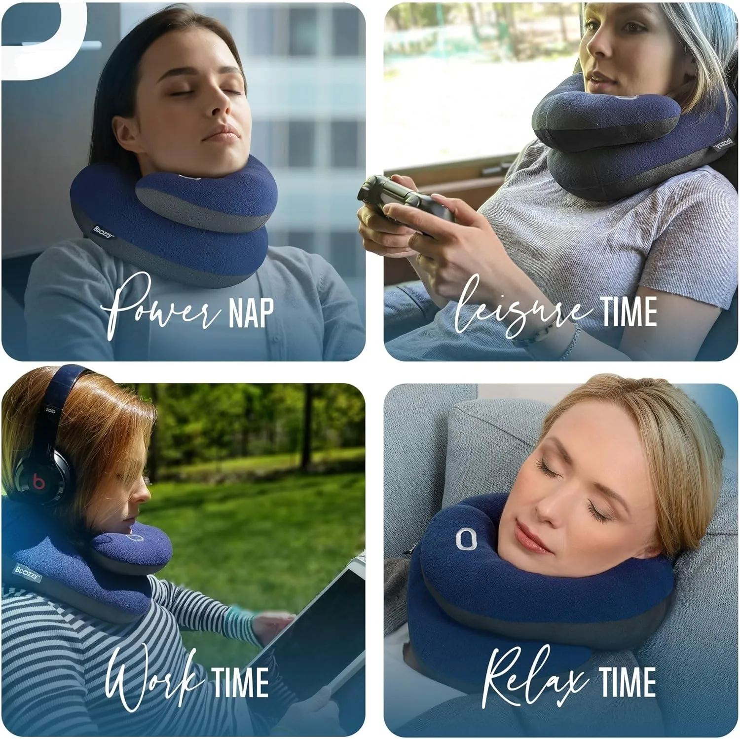 BCOZZY Travel Neck Pillow for Airplane– Patented Double Support for Head, Neck, and Chin. Best for Long Flights, Plane Sleeping, and Car Rides. Adjustable Size. Washable. Carry Bag. Large, Purple