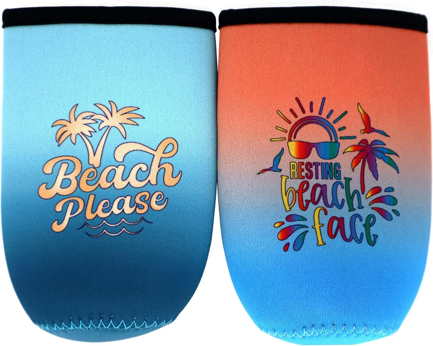 Beach Slim Can Coolers - 12oz Insulated Tall Skinny Can Sleeves, Funny Beach Themed Stocking Stuffer Small Gifts for Women