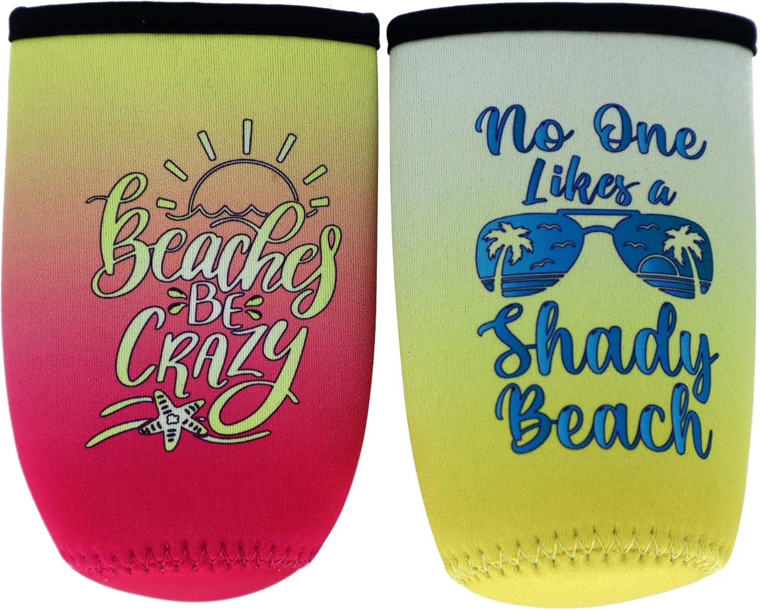 Beach Slim Can Coolers - 12oz Insulated Tall Skinny Can Sleeves, Funny Beach Themed Stocking Stuffer Small Gifts for Women