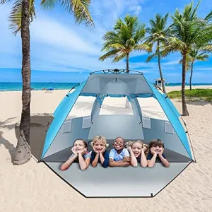 Beach Tent Shelter Shade Canopy Tent 98.43x55.12x59.06, Fiberglass Pole Oxford Cloth Quick-Open Beach Tent Portable Instant Pop Up Sun Shelter Tent for Backpacking,Hiking,Easy Set-up & Take Down