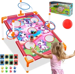 Bean Bag Toss Game for Kids-4 in 1 Cornhole Set Corn for Kids Carnival Hole Games for Kids Outside Ring Toss Game Yard Backyard Beach Family Birthday Party Toys Gifts for Kids 3-8 Year Old