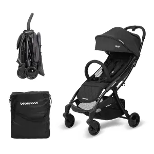 Beberoad Love R2 Small Travel Stroller - Compact, Foldable, Lightweight Baby Stroller for Airplane, Infant Toddler, Adjustable Backrest, Cup Holder & Waterproof Canopy, Black