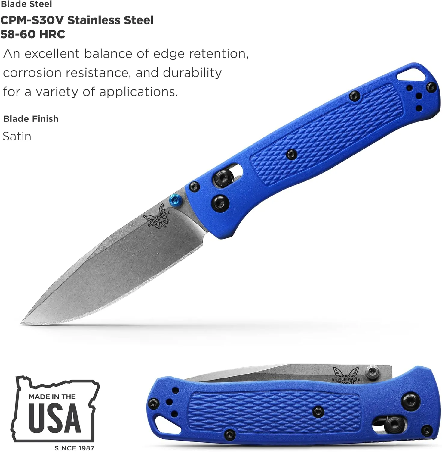 Benchmade - Bugout 535 EDC Knife with Blue Grivory Handle (535)