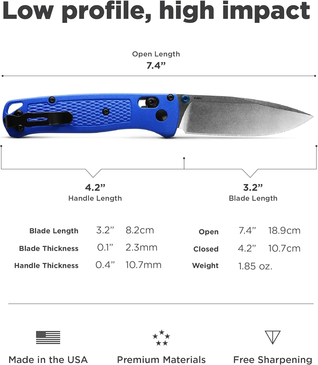 Benchmade - Bugout 535 EDC Knife with Blue Grivory Handle (535)