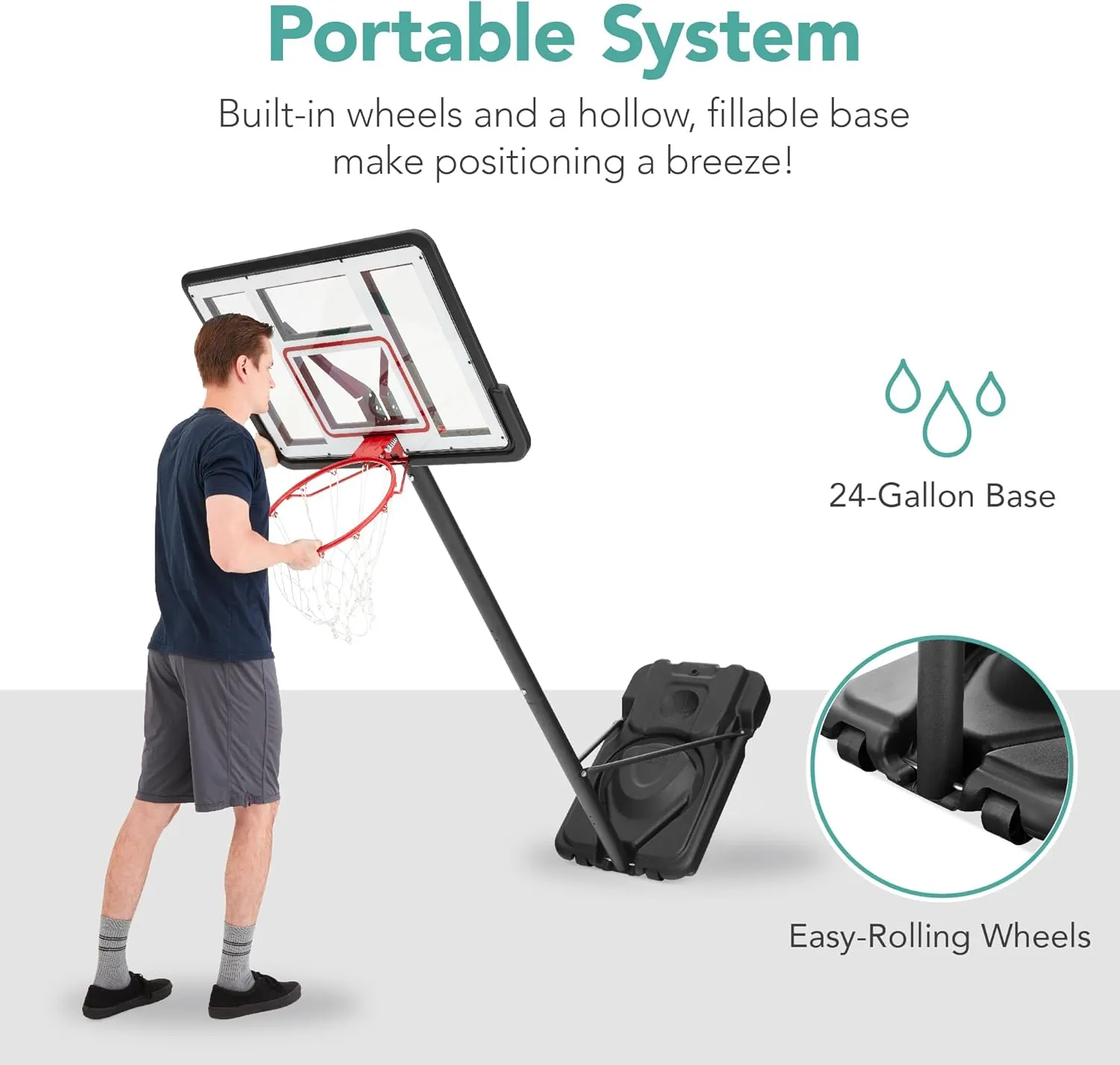 Best Choice Products 10ft Regulation Basketball Hoop, 7.5-10ft Height Adjustable Outdoor Goal w/Shock Absorbent Rim, Base Gel, 2 Wheels